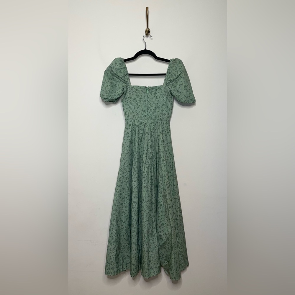 House of CB Tallulah Green Tonal Floral Puff Sleeve Midi Dress - Picture 8 of 8